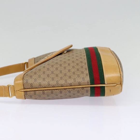 GUCCI Micro GG Canvas Web Sherry Line Shoulder Bag Beige Gold Auth 88776 - Picture 3 of 16